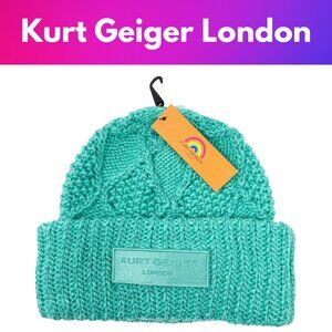 Kurt Geiger London Green Metallic Cable Knit Beanie